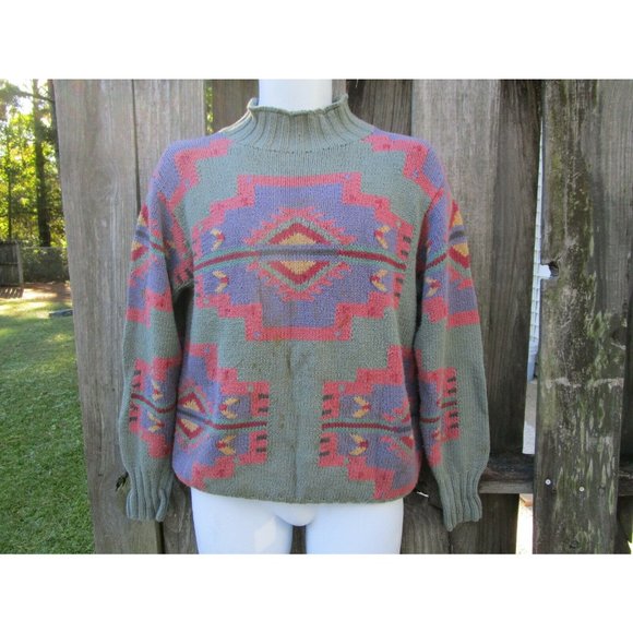Vintage Ralph Lauren Polo Country Cotton Hand Knitted Aztec Southwest Sweater S - Picture 1 of 9